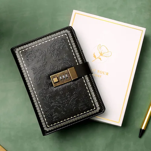 Vista 7 de Lock Diary - Diario vintage con candado para mujer, diario de cuero con cerradura recargable, con bloqueo personal, diario de escritura B6, diario