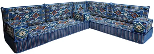 Vista 173 de arabicsofa Juego de asientos Jalsa en forma de L – Majlis árabe hecho a mano con almohadas de respaldo