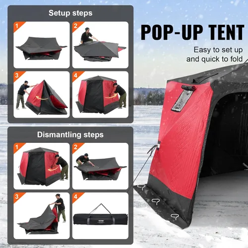 Vista 5 de VEVOR Portable Pop-Up Tent, 1-8 Person Insulated Shelter, Large Fishing Area, Hub-Style Shanty for Winter Fishing, Waterproof Oxford Ice Cube with