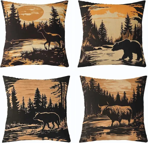Vista 12 de Feelyou Fundas de Almohada Decorativas de León 16"x16" Juego de 4 Funda de Cojín Suave de Tigre Decoración de Lobo Funda de Almohada de Leopardo