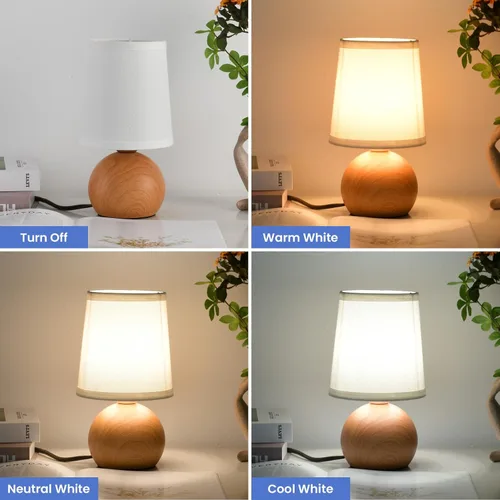 Vista 4 de Lámpara de mesa moderna de cabecera, lámpara de cabecera pequeña, lámpara de mesita de noche para dormitorio con pantalla de tela y acabado