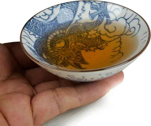 Vista 5 de Dargon - Juego de 4 tazas para sombreros de 2.8 onzas, taza de té esmaltada de porcelana azul y blanca