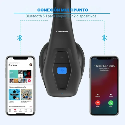 Vista 5 de Conambo Auriculares Bluetooth con cancelación de ruido V5.1, 35 horas de tiempo de conversación HD, CVC8.0, micrófono dual manos libres, auriculares