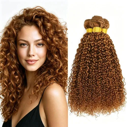 Vista 157 de P4613 Cabello humano rizado onda profunda marrón y paquetes mixtos 8 10 12 P4613 Ombre Marrón-Rubio-DP