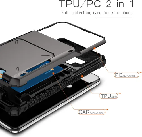 Vista 5 de Asuwish Funda de teléfono para Samsung Galaxy Note 9 con protector de pantalla de vidrio templado y ranura para tarjeta de crédito, funda protectora