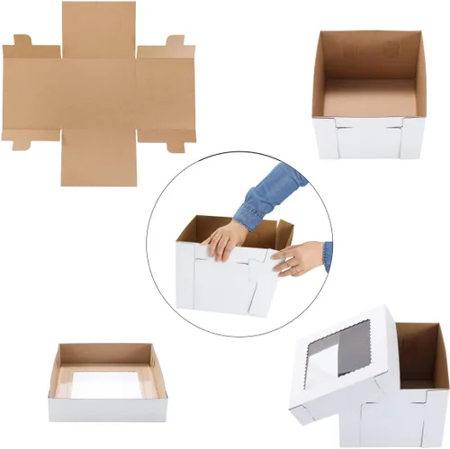 Vista 6 de Cajas altas para tartas para pasteles escalonados, 8x8x8 pulgadas [12 unidades] Caja de pastel gruesa y resistente con ventana, portador de pastel