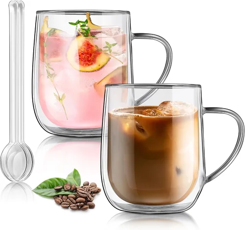 Vista 12 de Joeyan Vaso aislado de doble pared, vasos de vidrio de cóctel de cerveza de 15 onzas, vasos altos para beber, batido de borosilicato de doble forro