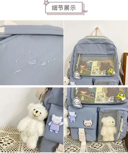Vista 3 de HUAFOOK Mochila Kawaii con Pin Kawaii Lindos Accesorios, Mochila Kawaii Niña Bonita Mochila Estética, Beige, Mochilas Daypack