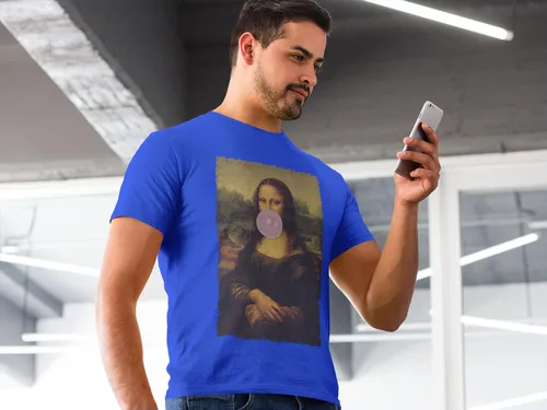 Vista 3 de Expression Tees Mona Lisa Smile Pink Bubble Gum Da Vinci Icon Racerback Camiseta sin mangas para mujer