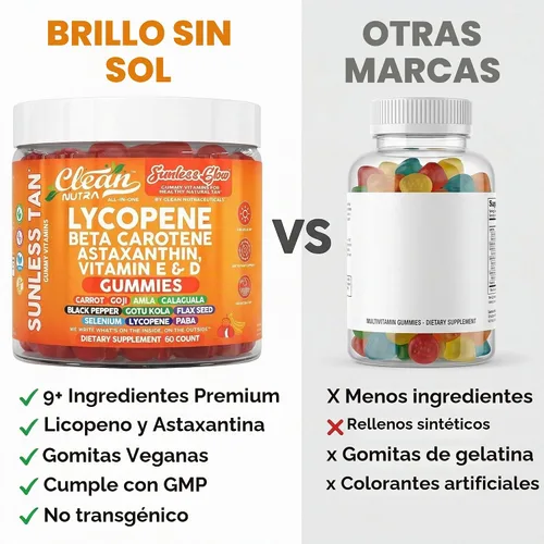Vista 7 de Gomas bronceadoras de licopeno y betacaroteno sin sol, con astaxantina, vitamina C, D, E, semilla de lino, selenio, amla, tirosina, PABA, pimienta