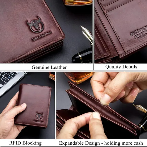 Vista 6 de BULLCAPTAIN Cartera plegable de cuero genuino de gran capacidadtitular de la tarjeta de crédito para los hombres con 15 ranuras para tarjetas QB-027