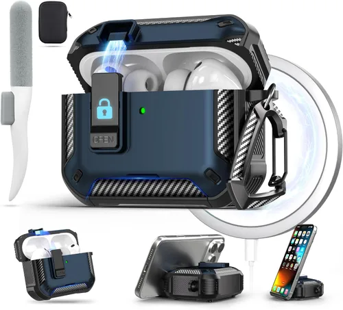 Vista 15 de Maxjoy Funda para AirPods Pro 3 2025, MagSafe compatible con bloqueo automático, funda protectora a prueba de golpes con soporte para teléfono