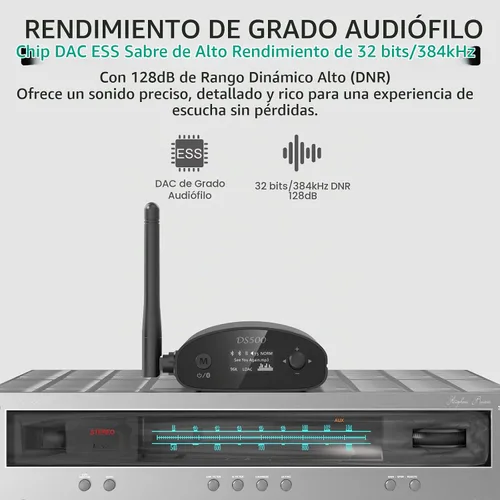 Vista 4 de 1Mii DS500 Receptor Bluetooth 5.3 de alta resolución, DAC audiófilo de 32 bits/384 kHz, LDAC sin pérdida y aptX HD, pantalla OLED, ecualizador