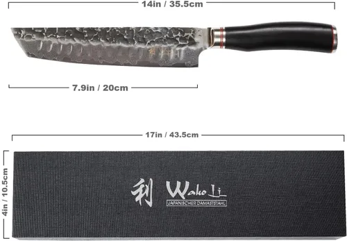 Vista 3 de Wakoli EBO BBQ Hamokiri - Cuchillo de carnicero de damasco de 7.9 pulgadas Acero con núcleo VG10 de 67 capas Mango de madera de roble oscuro
