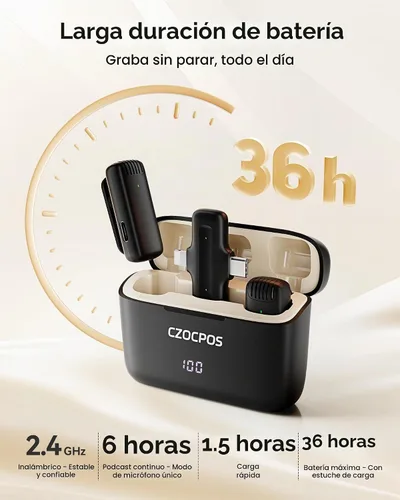 Vista 4 de Micrófono Lavalier inalámbrico para iPhone, iPad y Android con funda de carga, micrófono de solapa con reducción de ruido, duración de la batería