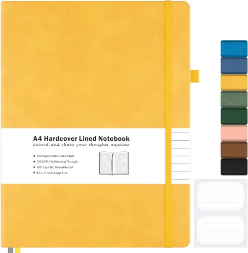 Vista 13 de Cuaderno con rayas universitarias, cuaderno de cuero de tapa dura A4 para el trabajo, cuaderno diario rayado para mujeres, hombres, 192 páginas