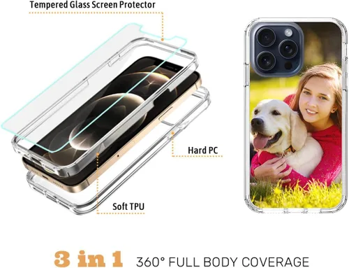 Vista 2 de Funda resistente personalizada para Apple iPhone 15, 14, 13, 12, 11 Pro Max Plus Mini XR X XS 8 7 SE [protector de pantalla de vidrio templado]