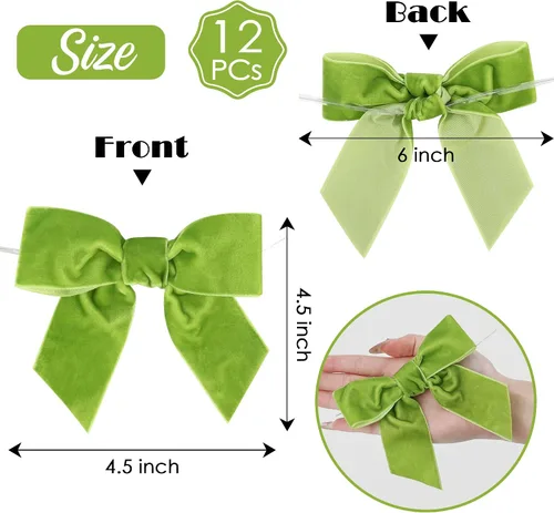 Vista 2 de AIMUDI Lazos de terciopelo verde manzana de 4.5 pulgadas, lazos de Pascua de terciopelo verde prefabricados, lazos verdes con alambre retorcido