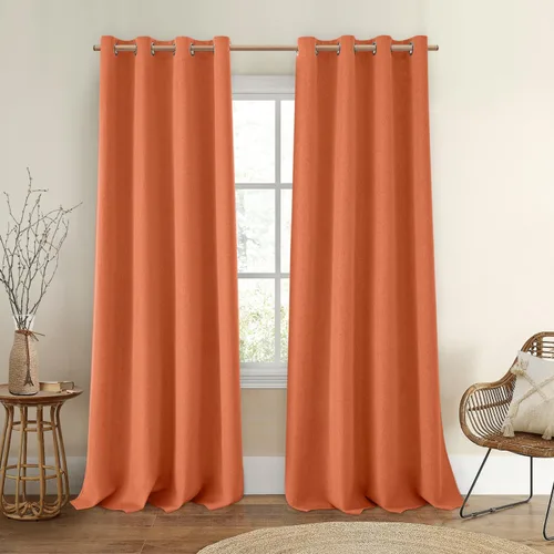 Vista 37 de HOMEIDEAS Cortinas 100% opacas beige de 63 pulgadas de largo, mezcla de lino con textura de oscurecimiento, cortinas con aislamiento térmico