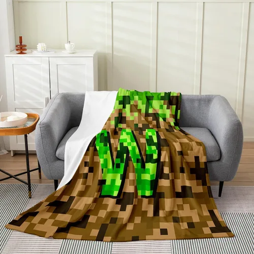 Vista 17 de Castle Fairy Manta pixelada de franela de la letra B, manta de forro polar estilo minero, para niños y niñas, niños y adultos, manta mullida