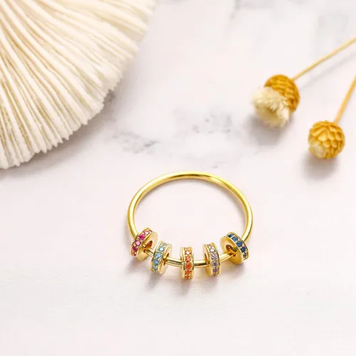 Vista 5 de LOVECOM Anillo giratorio de plata de ley S925 antiansiedad, cuentas de circonita cúbica, anillos giratorios para mujer, delicados anillos giratorios