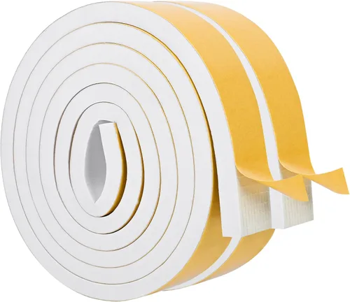 Vista 7 de Burlete de cinta de espuma autoadhesiva blanca para puertas y ventanas de 1 pulgada × 3/4 pulgada × 13 pies, tira de sellado de espuma de alta Blanco