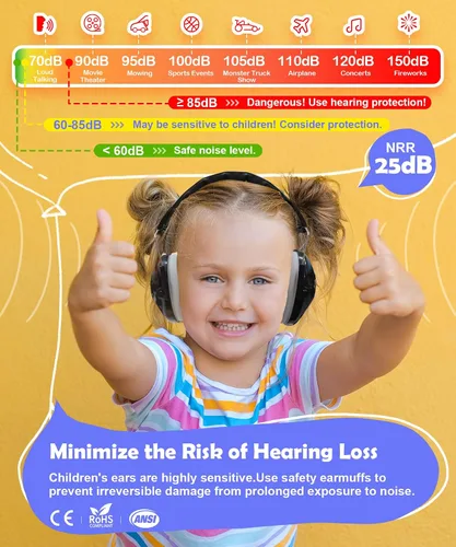 Vista 2 de PROHEAR 032 2.0 - Auriculares con cancelación de ruido para niños - Reducción de ruido de 25dB - Orejeras ajustables de protección sensorial