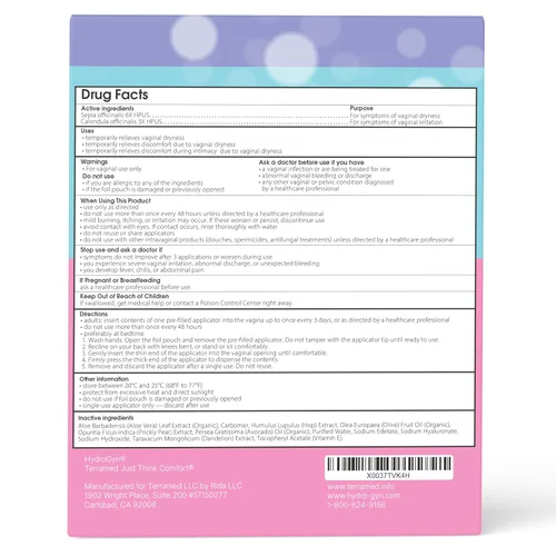 Vista 4 de Humectante Vaginal Hydro GYN De Larga Duración para la Sequedad y la Irritación Vaginal Ácido Hialurónico y Vitamina E Cuidado Femenino Libre