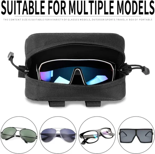 Vista 5 de Estuche rígido para gafas de sol, funda táctica Molle con cremallera, estuche de transporte de nailon 1000D con clip