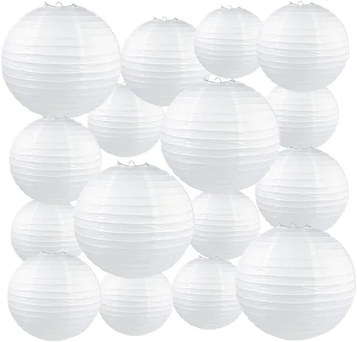 Vista 9 de 15 unidades de linternas de papel blancas colgantes con bolas para decoración de cumpleaños, boda, fiesta de compromiso, baby shower, clase de arte