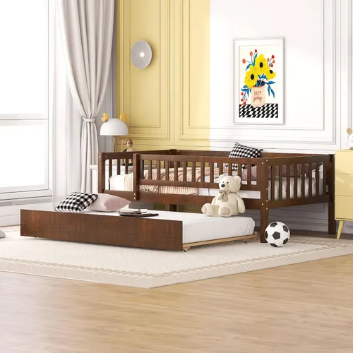 Vista 11 de Base de cama de tamaño individual con barandillas nido y vallas, camas infantiles de madera estilo Montessori con soporte de tablillas, sofá cama