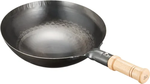 Vista 3 de Yamada Kogyosho Wok con una sola mano, hierro, mango, mango de madera, 9.4 pulgadas (9.4 in)