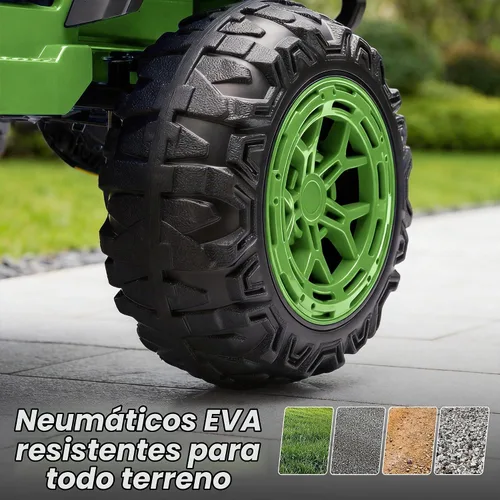 Vista 4 de Hikiddo Paseo de 2 plazas en coche de juguete, coche eléctrico de 12 V para Verde militar