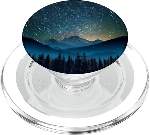 Vista 8 de PopGrip intercambiable con PopSockets de cielo lunar y galaxia azul en bosque de montaña