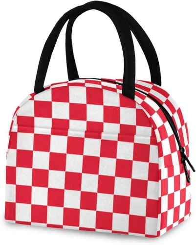 Vista 2 de Buffalo Plaid Check White Red Adjustable Insulated Lunch Cooler Bag Lunch Box for Boys for Camping bolsos termicos para mujer