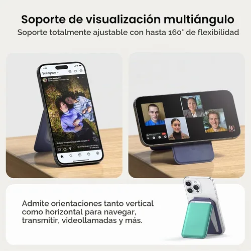 Vista 5 de Satechi Cartera magnética Magsafe, soporte para tarjetas de doble solapa, 4 ranuras con paso frontal NFC, accesorio ajustable para teléfono