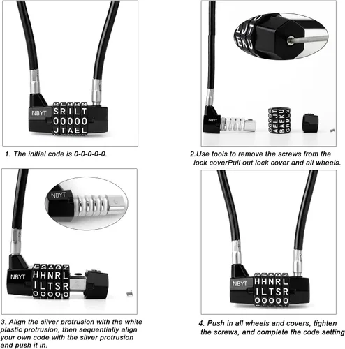 Vista 6 de Cerradura de combinación reiniciable de 5 palabras, cerradura de letra, candado de seguridad para el hogar con cable antirrobo de 0.315 pulgadas