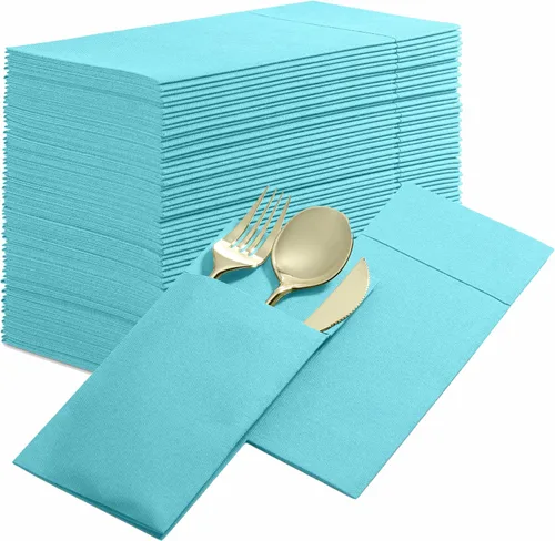 Vista 12 de Paquete de 50 servilletas desechables de lino con bolsillo integrado para cubiertos, color rojo brillante, como servilletas de papel para Navidad
