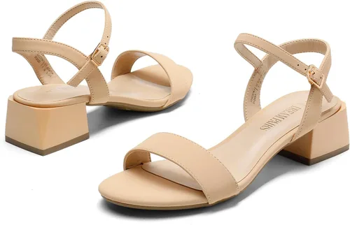 Vista 3 de DREAM PAIRS Zapatos de tacón bajo para mujer con correa de tobillo y puntera abierta clásica, tacón grueso, sandalias de tacón grueso para fiestas