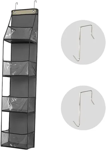 Vista 2 de Organizador colgante para puerta de armario, 4 estantes y 4 bolsillos para artículos esenciales de bebé, almacenamiento de dormitorio de niñas