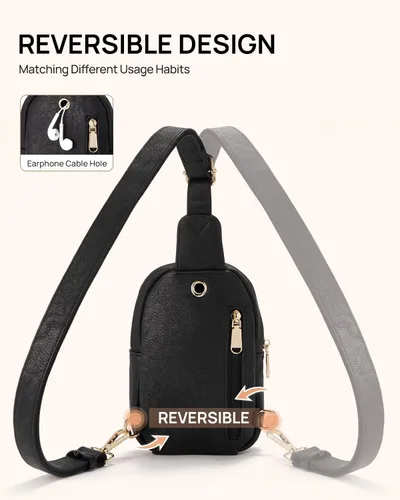 Vista 133 de Telena Riñonera pequeña para mujer, de cuero, cangureras, bolsa de pecho para mujer