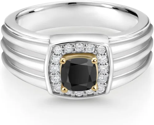 Vista 2 de Gem Stone King Anillo de piedra preciosa de 0.197 in para hombre con piedra natal y diamantes cultivados en laboratorio para hombre, juego en plata