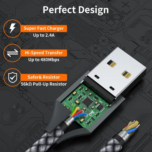 Vista 5 de JXMOX Cable mini USB, (3.3 pies 2 unidades) USB 2.0 tipo A macho a Mini B cable de carga compatible con Hero 3+, controlador PS3, cámara digital