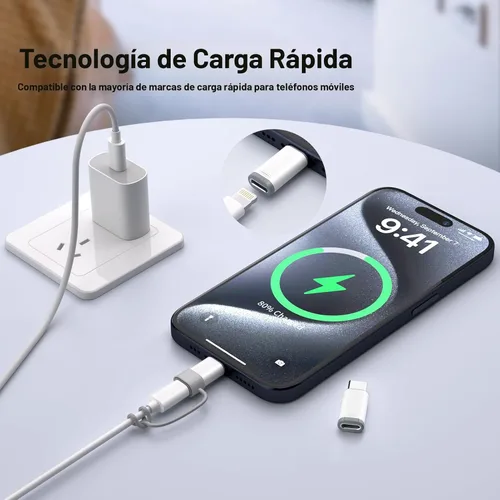 Vista 5 de Thousover Paquete de 4 adaptadores Lightning a USB C para iPhone 15/16/17 Pro/17 Pro Max, para cargador de iPhone 17/16, accesorios 17/16, carga