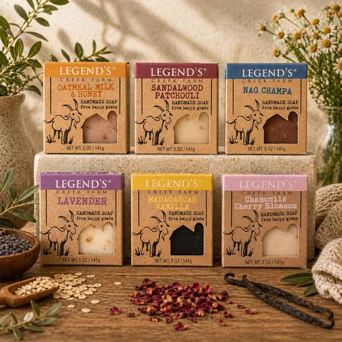 Vista 3 de Legend's Creek Farm Goat Milk Soap - Jabón hidratante limpiador para manos y cuerpo, jabón natural de 5 onzas para piel sensible, hecho a mano