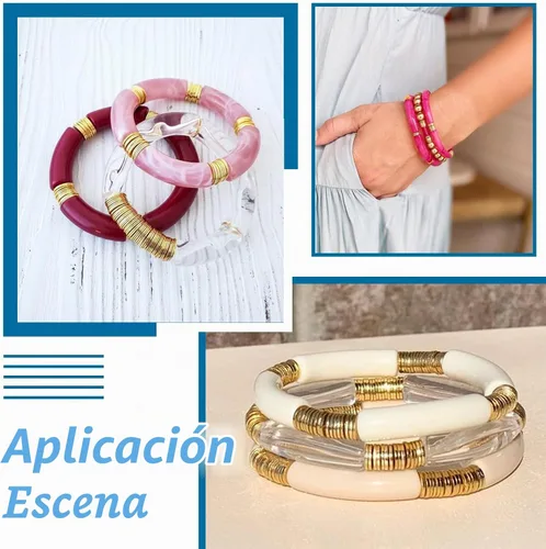Vista 4 de Craftdady 50 cuentas redondas planas chapadas en oro de 18 quilates de latón galvanizado de 0.394 pulgadas para hacer joyas agujero: 0.059 pulgadas