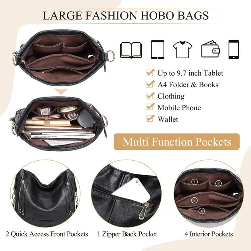 Vista 4 de Kasqo - Bolsas de piel grandes para mujer, con correa desmontable