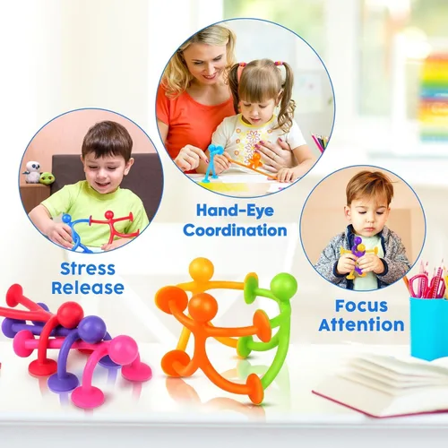 Vista 6 de Juguetes sensoriales de ventosa: paquete de 48 juguetes de ventosa con forma de personas, juguete antiestrés para niños con autismo, TDAH, de 3 años