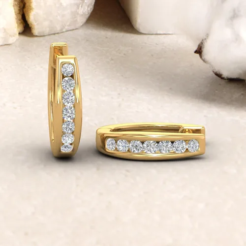 Vista 6 de Aretes de aro de diamantes con diseño de canal de 14 quilates en oro de 10 quilates, con certificación IGI