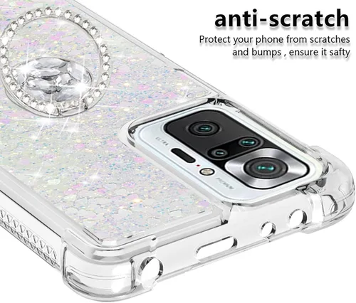 Vista 4 de CCSmall Funda para Xiaomi Redmi Note 10 Pro/Pro Max Glitter Liquid Quicksand, cubierta transparente brillante para teléfono con soporte de anillo